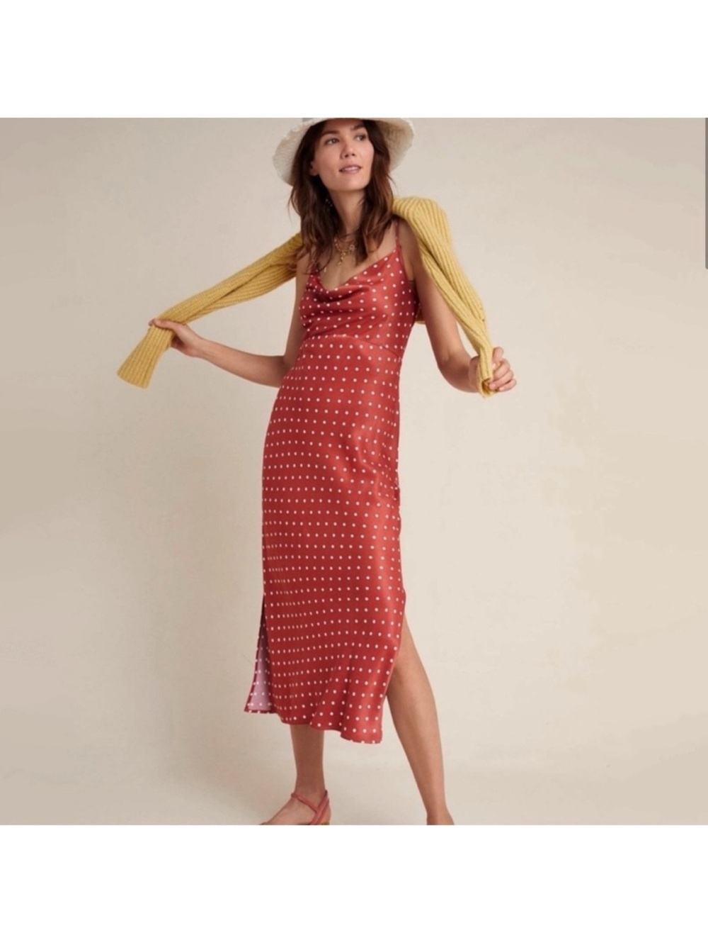 By Anthropologie Rust Polka Dot Dress